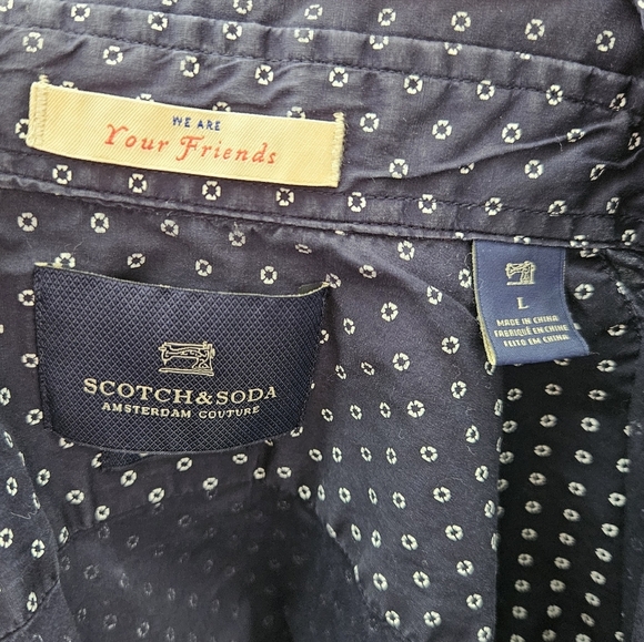 Scotch & Soda Button-down Stretch Navy/White Patterned Long-sleeve Shirt Large - Picture 3 of 6
